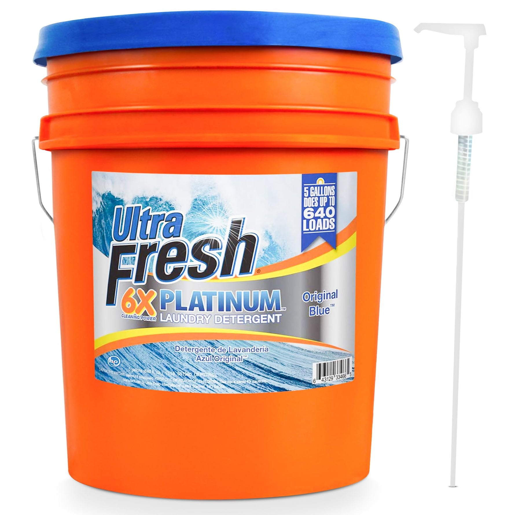 Ultra Fresh 6X Platinum 5 Gallon Liquid Laundry Detergent, Concentrated Laundry Soap with Deep Cleaning Power for Washing Machine, Original Blue