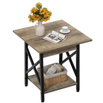 GreenForest End Table 24 inch for Living Room, Large Square Side Tables with X-Frame, Tall Industrial Bedside Nightstand with 2-Tier Storage, Rustic Walnut