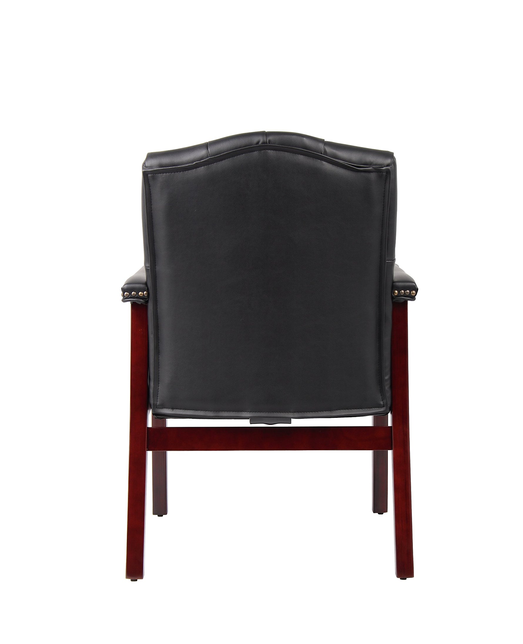 Boss Office Products Traditional Caressoft Vinyl Guest Chair with Mahogany Finish Wood Base, Black