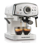 Hamilton Beach Slide & Lock Espresso Machine With Milk Frother Steam Wand For Cappuccino & Latte, 15 Bar Pump and Two Spouts, Removable Reservoir, Compact, Retro Design, White (40731)