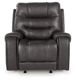 Signature Design by Ashley Skymaker Modern Faux Leather Manual Rocker Recliner with Track Arms, Dark Brown