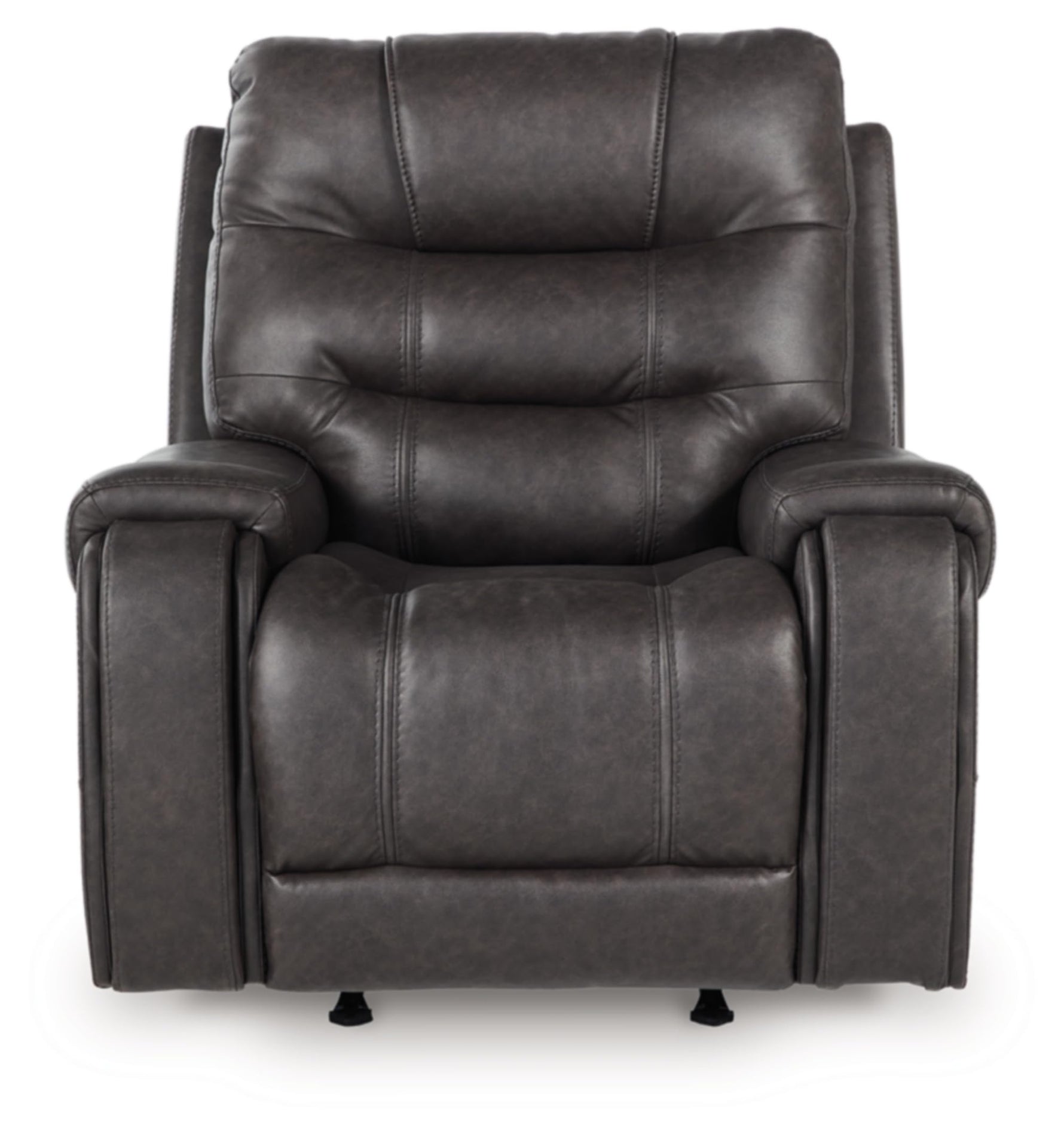 Signature Design by Ashley Skymaker Modern Faux Leather Manual Rocker Recliner with Track Arms, Dark Brown