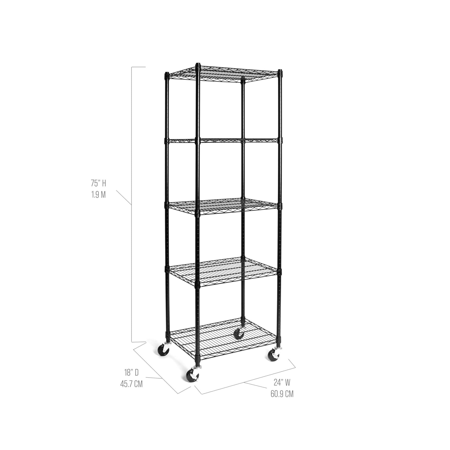 UltraDurable 5-Tier NSF Steel Wire Shelving, 48"W x 24"D x 76"H, Black | Heavy-duty commercial-grade solid steel wire storage rack featuring 800 pounds per shelf weight capacity
