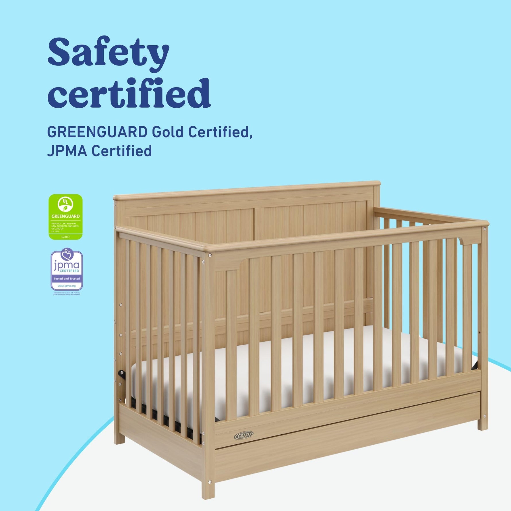Graco Hadley 5-in-1 Convertible Crib with Drawer – GREENGUARD Gold Certified, Fits Standard Crib Mattress, Converts to Toddler Bed, Daybed and Full Bed, 4 Adjustable Mattress Heights (White)