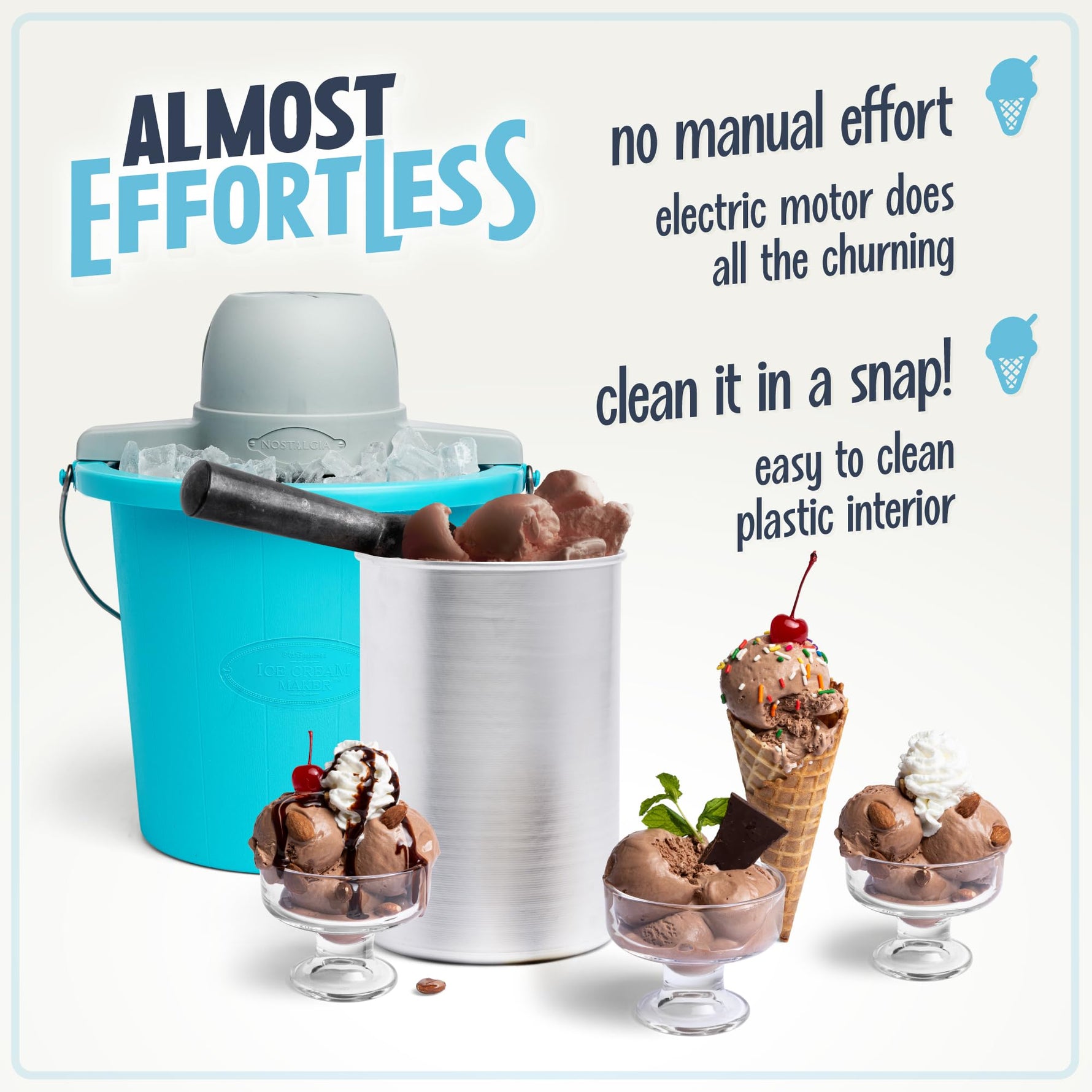 Nostalgia Electric Ice Cream Maker - Old Fashioned Soft Serve Ice Cream Machine Makes Frozen Yogurt or Gelato in Minutes - Fun Kitchen Appliance - Vintage Wooden Style - Dark Wood - 4 Quart