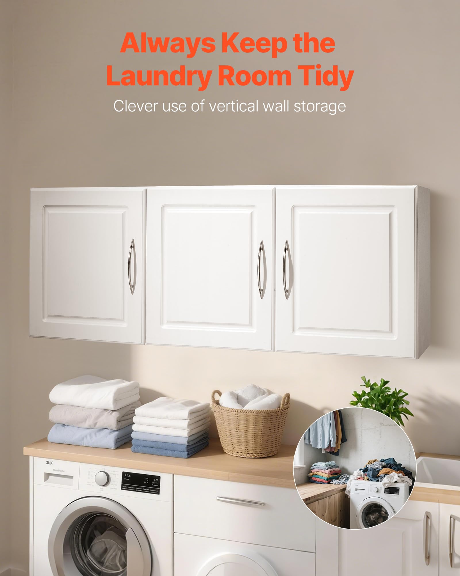 VEVOR Laundry Room Wall Cabinet, 2-Tier Wall Mounted Hanging Cabinet with Adjustable Shelf, Cupboard Storage with 2 Doors, for Kitchen, Bathroom, Laundry, 11.8 x 23.6 x 23.6 in (D x W x H), White