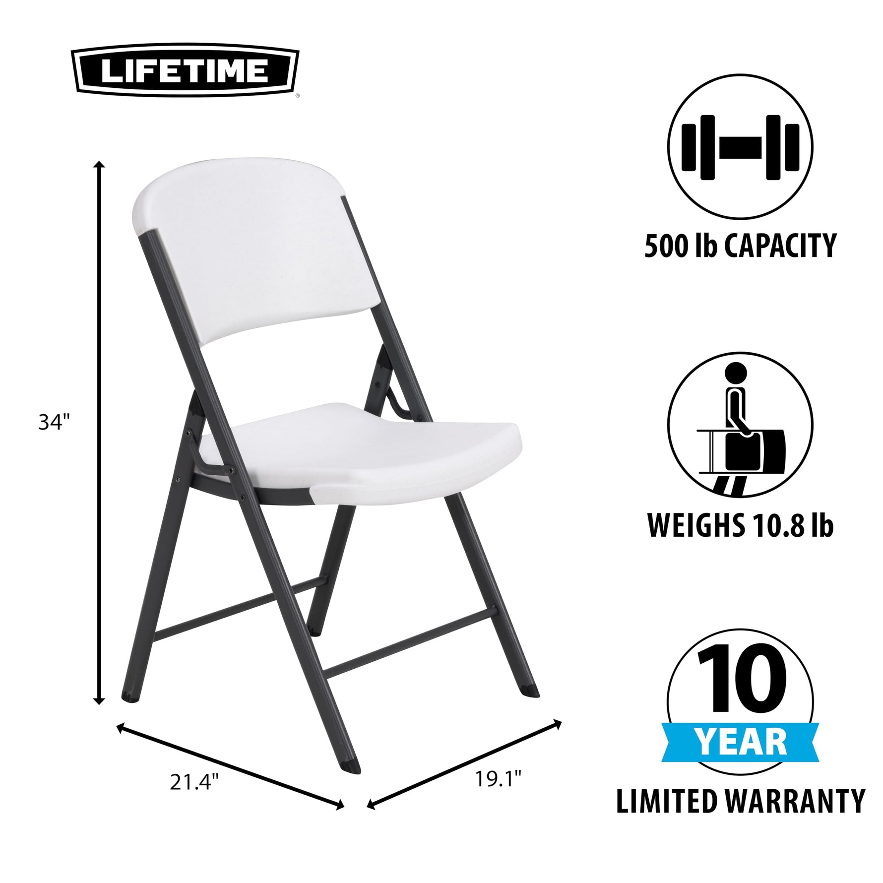 LIFETIME 42804 Commercial Grade Folding Chair, 4 Pack, White Granite