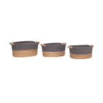 Seville Classics Premium Natural Handwoven Portable Laundry Bin Basket with Carrying Handles, Household Storage for Clothes, Linens, Sheets, Natural Water Hyacinth and Gray Rope, 3 Piece Set