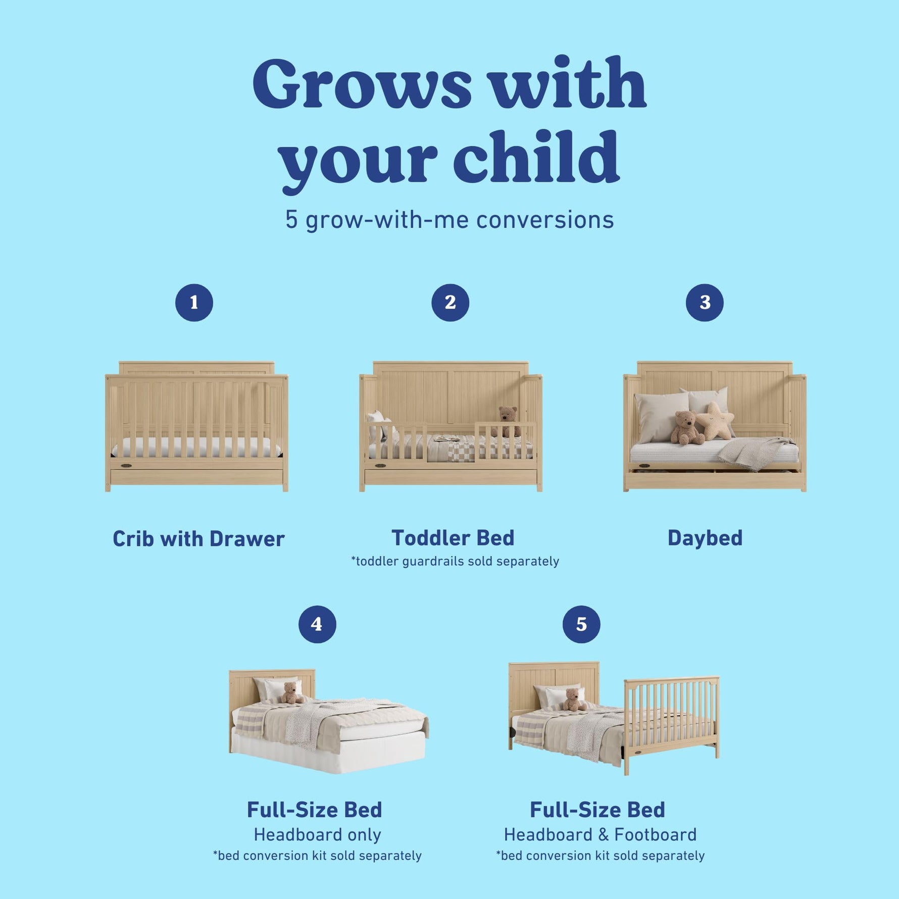 Graco Hadley 5-in-1 Convertible Crib with Drawer – GREENGUARD Gold Certified, Fits Standard Crib Mattress, Converts to Toddler Bed, Daybed and Full Bed, 4 Adjustable Mattress Heights (White)
