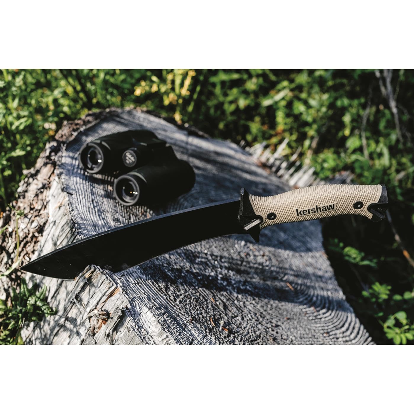 Kershaw Camp 10 - Tan Machete, Fixed Blade Knife, 10-in. 65Mn Carbon Steel Blade Includes Sheath, Camp Series Machete, Outdoor and Survival Tool