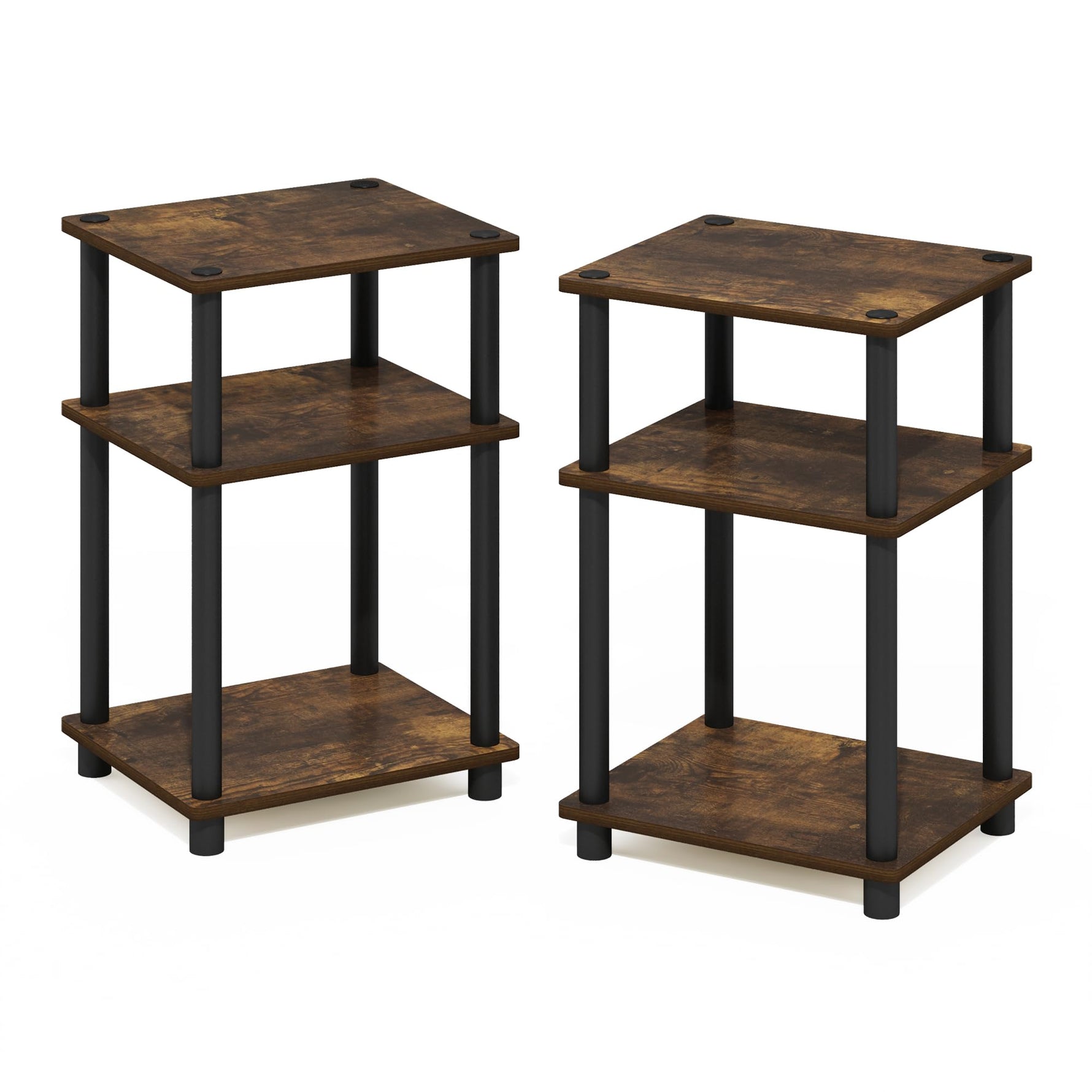 Furinno JUST Side Table, 3-Tier End Table, Open Shelves Night Stand, Bedside Table, Toolless Assembly, for Living Room, Bedroom, Bathroom, Columbia Walnut