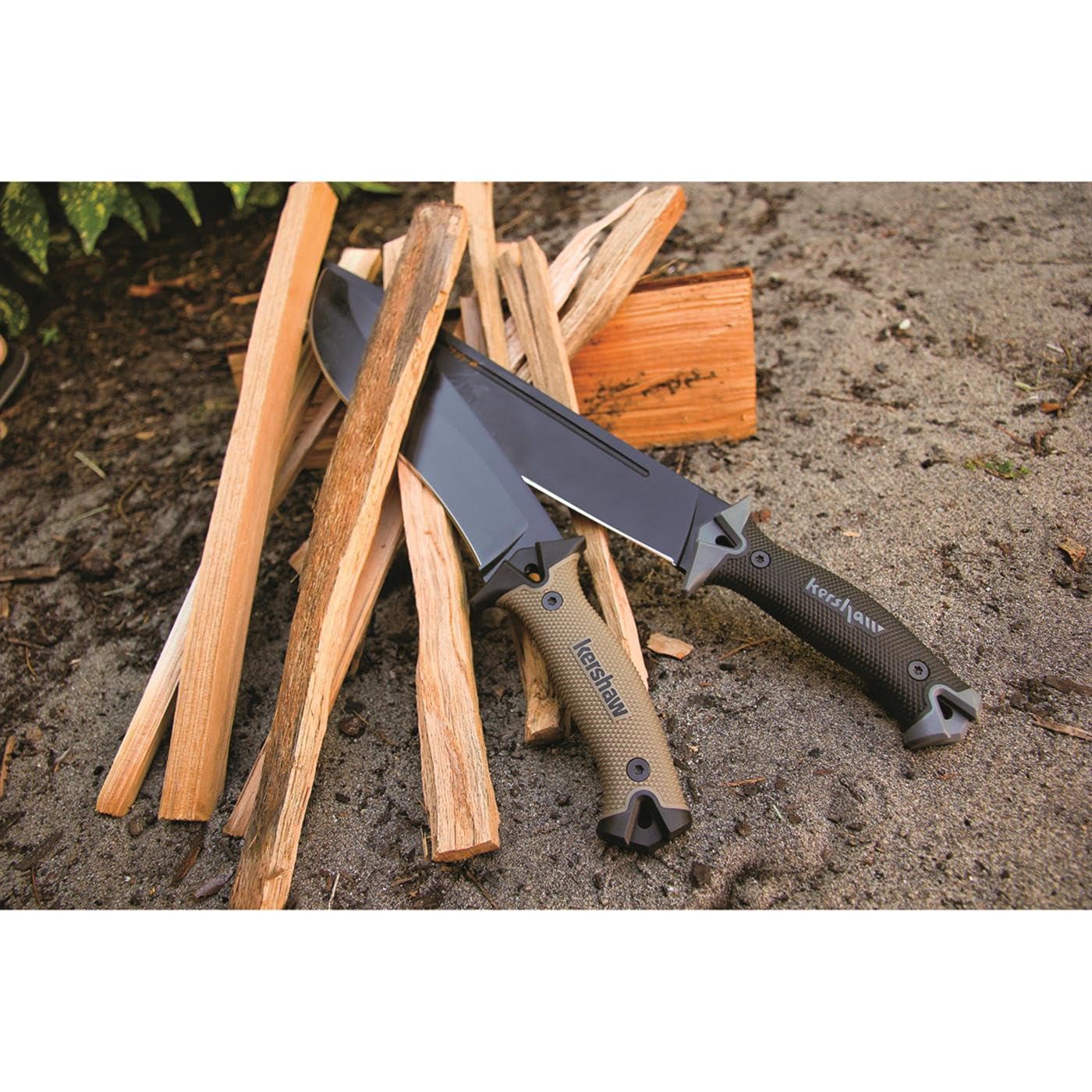 Kershaw Camp 10 - Tan Machete, Fixed Blade Knife, 10-in. 65Mn Carbon Steel Blade Includes Sheath, Camp Series Machete, Outdoor and Survival Tool