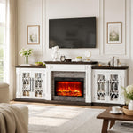 Naice 72" Electric Fireplace with Mantel and Cabinets, Fireplace TV Stand for Living Room Bedroom, Stacked Stone Surround and Remote Control 3D Realistic Flame, Black