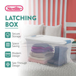 Sterilite 4-Pack 64 Quart Latching Box, Clear Plastic Storage Organizer Bins with White Lids - Large Stackable Containers for Home Bedroom, Dorm Room, and Closet Organization
