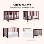 Dream On Me Synergy 5-in-1 Convertible Full-Size Baby Crib with Toddler, Day & Full Bed Conversion in White, GreenGuard Gold & BSA, 3 Mattress Heights, Sustainable Pinewood