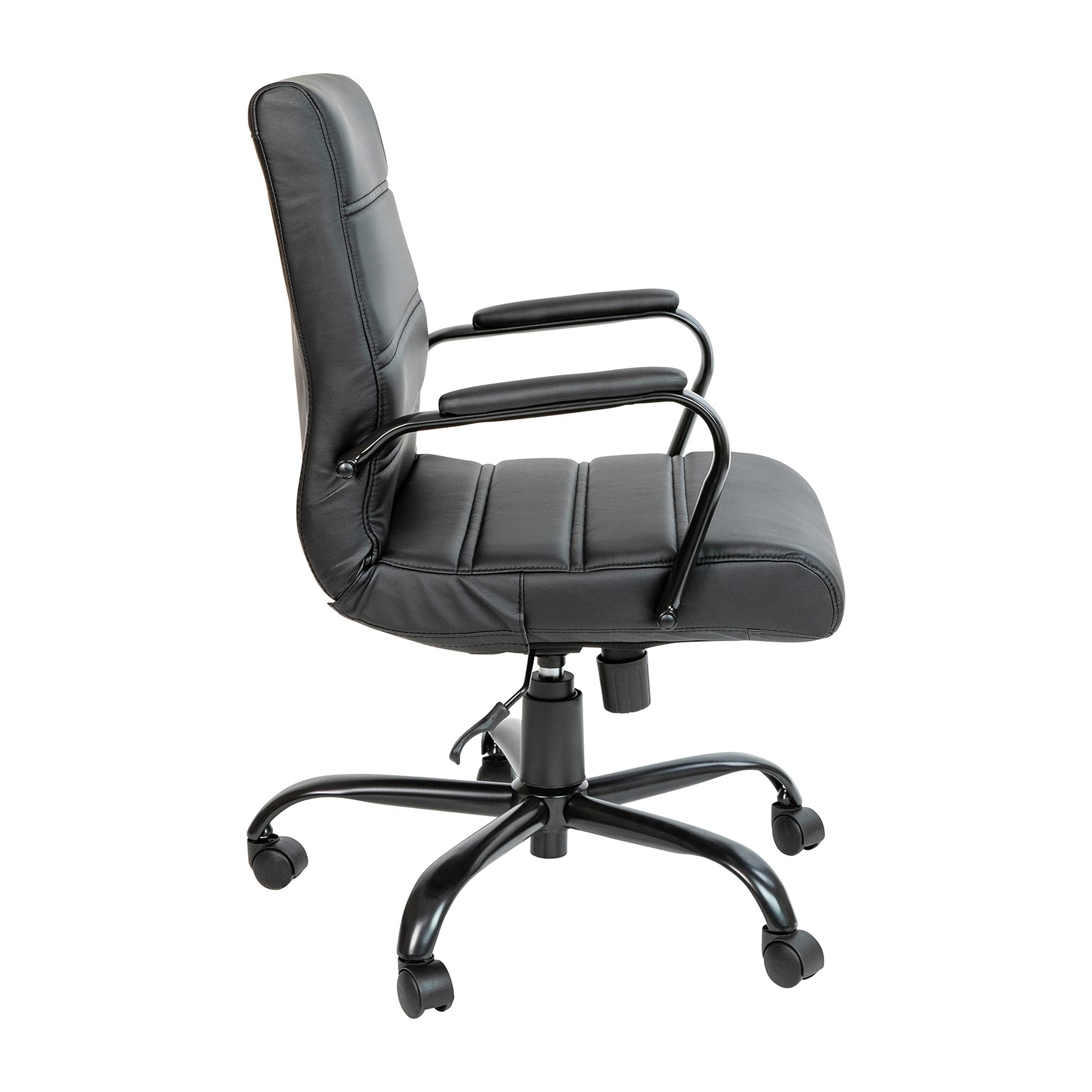 Flash Furniture Whitney Mid-Back Swivel LeatherSoft Desk Chair with Wheels, Padded Seat and Armrests, Adjustable Height Padded Office Chair, Black
