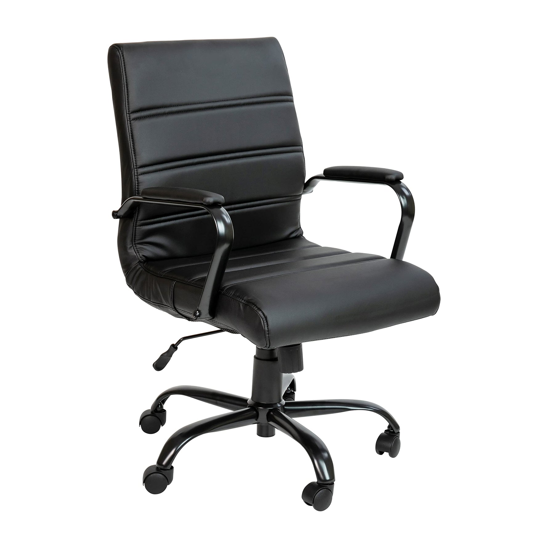 Flash Furniture Whitney Mid-Back Swivel LeatherSoft Desk Chair with Wheels, Padded Seat and Armrests, Adjustable Height Padded Office Chair, Black