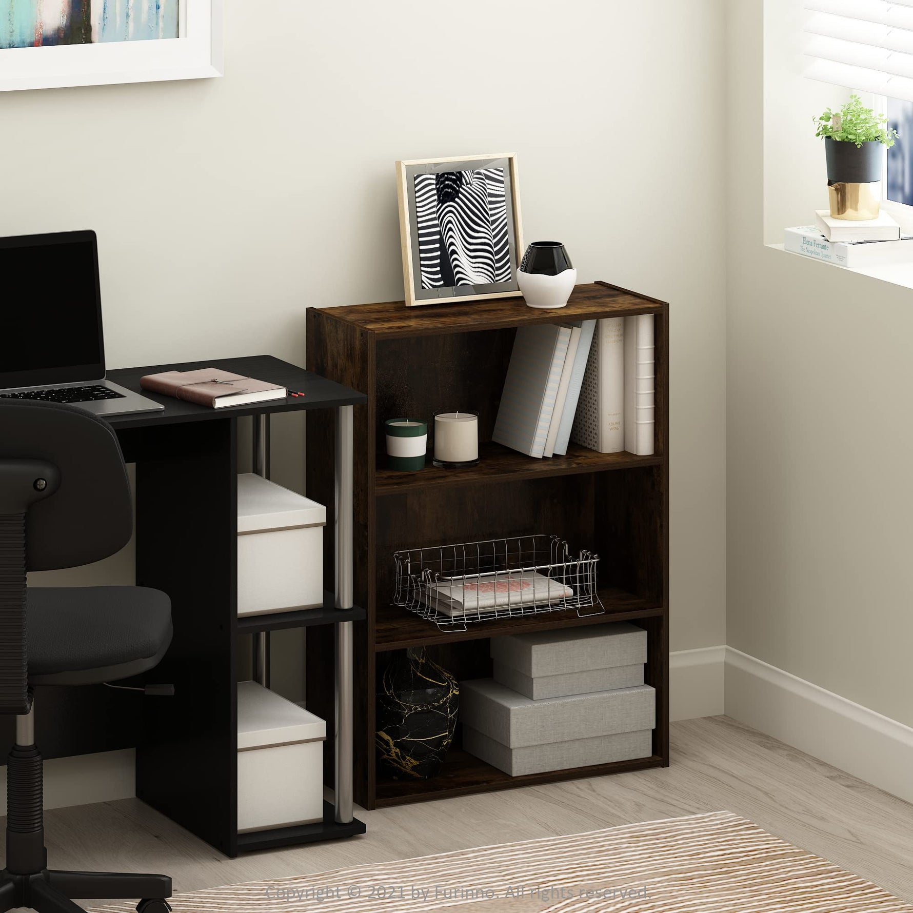 Furinno PASIR Book Shelf, 3-Tier Bookshelf, Storage Shelves Bookcase, 9.7 x 23.7 x 31.5, for Living Room, Bedroom, Home Office, Plain White