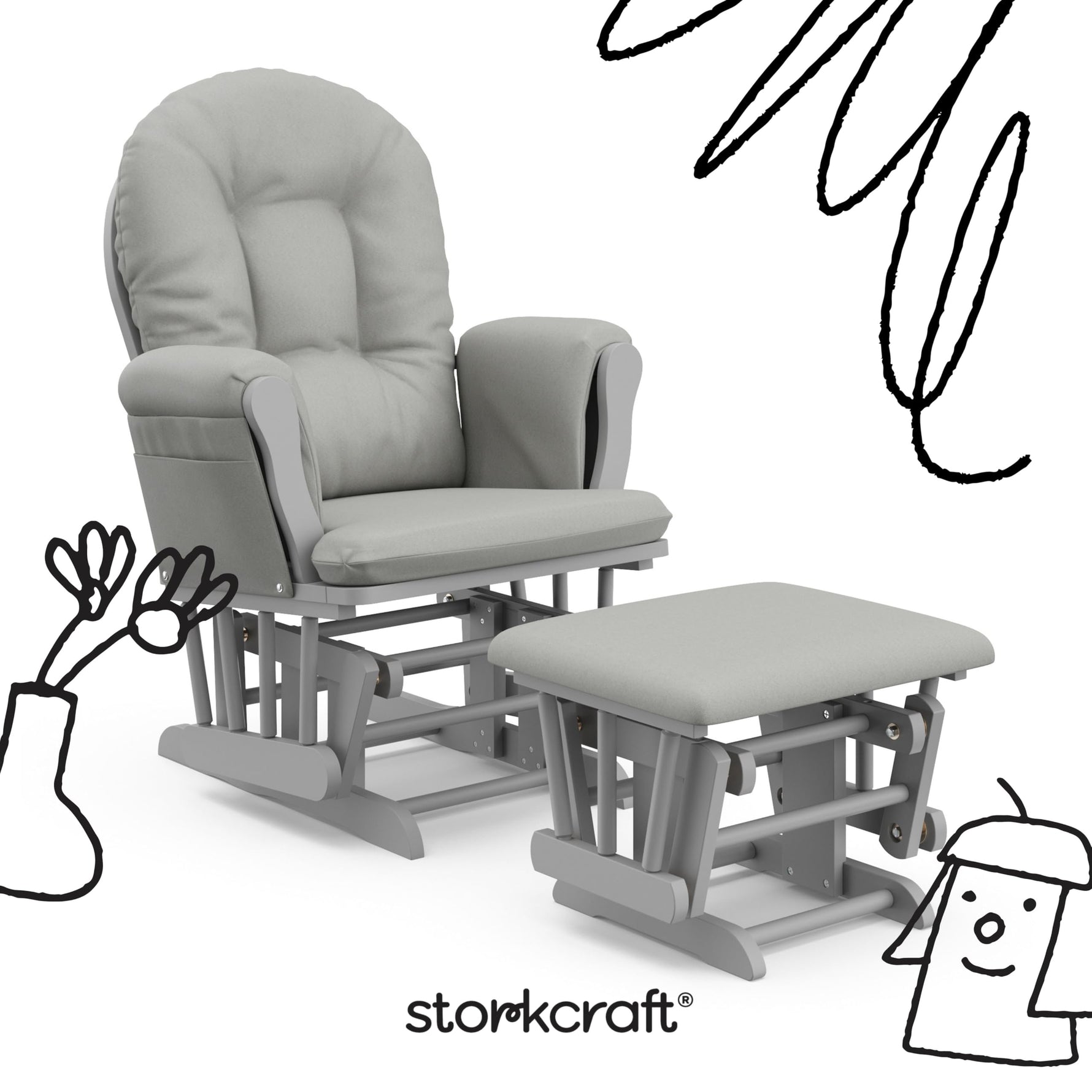 Storkcraft Premium Hoop Glider & Ottoman (Espresso with Beige) — GREENGUARD Gold Certified, Solid Wood Craftsmanship, Convenient Storage Pockets, Glider Rocking Chair for Nursery, Multi-Award-Winning