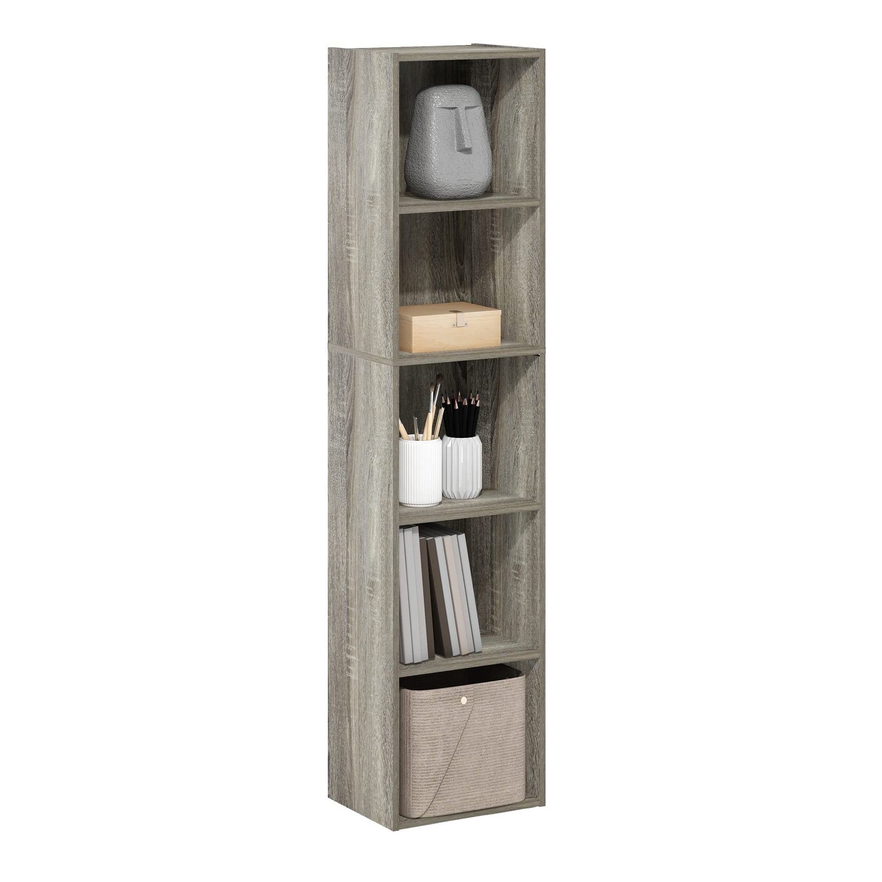 Furinno LUDER Book Shelf, 5-Cube Bookshelf, Reversible Bookcase, 9.4 x 19.5 x 31.5, Easy Assembly, for Living Room, Bedroom, Home Office, White