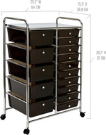 Seville Classics Rolling Utility Organizer Storage Cart , for Home Office, School, Classroom, Scrapbook, Hobby, Craft, 15 Drawer, Black