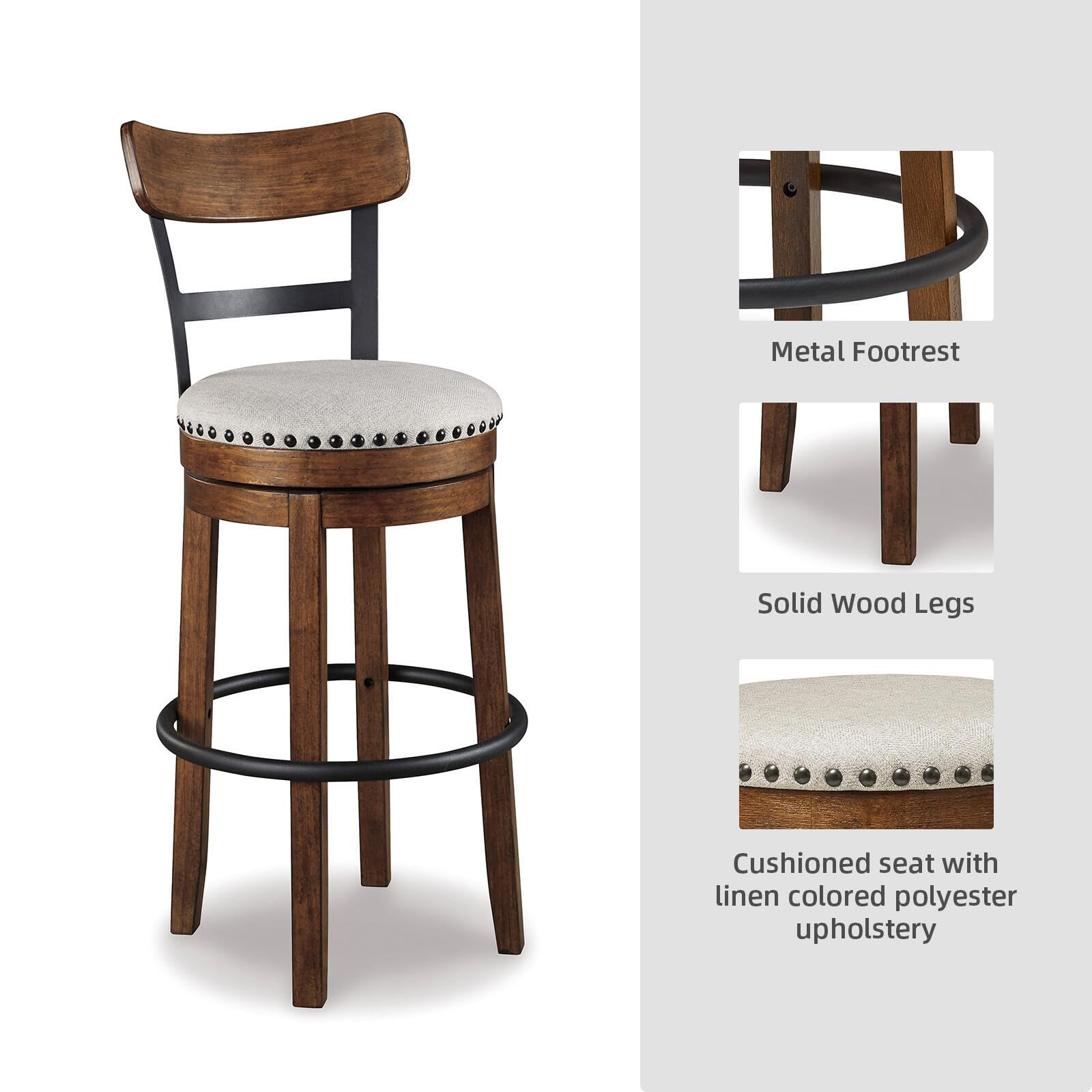 Signature Design by Ashley Valebeck Upholstered Swivel Stool, Cushioned Seat, Woven Fabric Upholstery, Wood, 24" H, Brown & Black