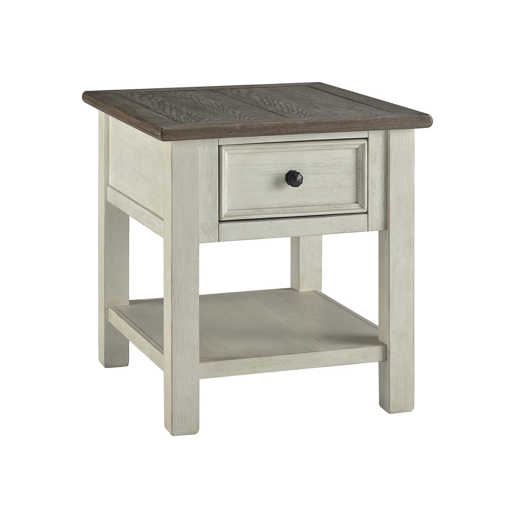 Signature Design by Ashley Bolanburg End Table for Living Room, Two-Tone Distressed Wood Side Table with Smooth-Gliding Drawer, Farmhouse Plank-Style Top, Ideal Night Stand Use, Antique White/Oak