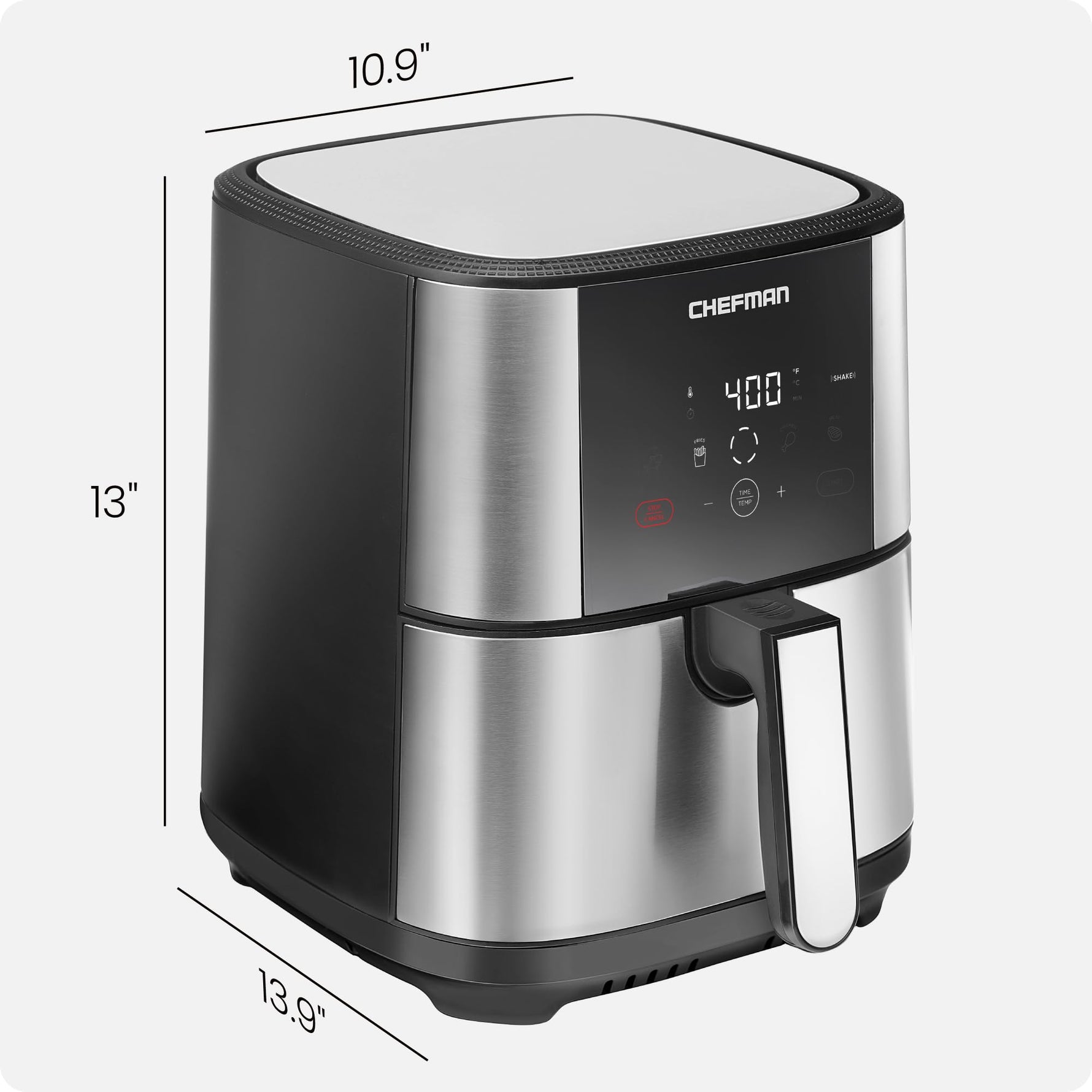Chefman Air Fryer 8 Qt | TurboFry® 4-in-1 with 450°F Hi-Fry Option for Crispier Results | Bake, Dehydrate, Frozen | XL Nonstick Dishwasher-Safe Basket | Stainless Steel