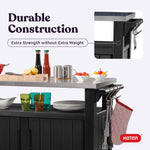 Keter Unity XL Portable Outdoor Table with Stainless Steel Top for Kitchen Prep and Outdoor Storage Cabinet for Grilling Accessories, Dark Grey