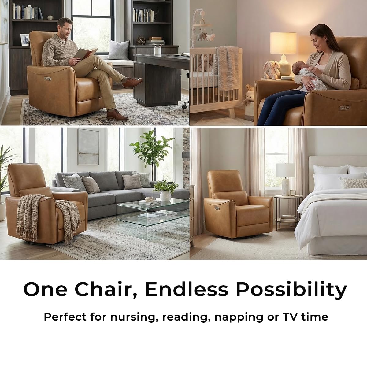 CHITA Power Recliner Chair Swivel Glider, FSC Certified Upholstered Living Room Nursery Reclining Sofa Chair with Lumbar Support, Linen