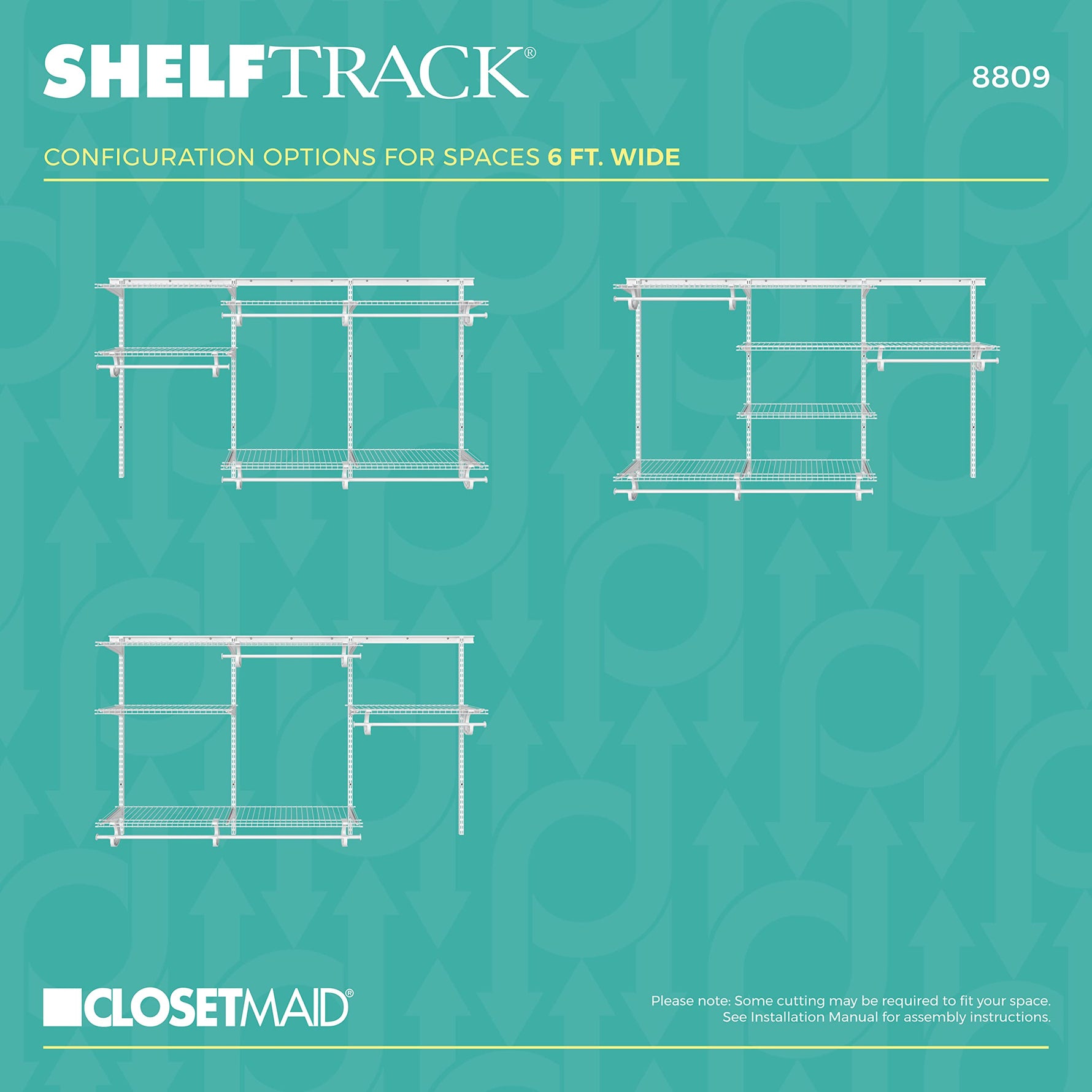 ClosetMaid ShelfTrack Wire Closet Organizer System, Adjustable from 5 to 8 Ft., with Shelves, Clothes Rods, Hardware, Durable Steel, White