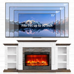 Naice 72" Electric Fireplace with Mantel and Cabinets, Fireplace TV Stand for Living Room Bedroom, Stacked Stone Surround and Remote Control 3D Realistic Flame, Black