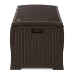 Suncast Outdoor Storage Box - 73 Gallon Mocha Brown Deck Box for Patio, weather-resistant Outdoor Storage Bench, Resin Wicker Style, Heavy-Duty, Lockable Lid for Cushions, Shoes, Pool & Garden Gear