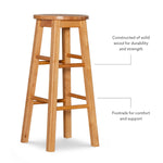 Linon Natural Barstool with Round Seat, 24-Inch