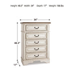 Signature Design by Ashley Realyn French Country 5 Drawer Chest, Tipover Restraint Device, 2-tone Finish, Wood, 40.13" W x 18.13" D x 58.13" H, Chipped White