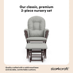 Storkcraft Premium Hoop Glider & Ottoman (Espresso with Beige) — GREENGUARD Gold Certified, Solid Wood Craftsmanship, Convenient Storage Pockets, Glider Rocking Chair for Nursery, Multi-Award-Winning