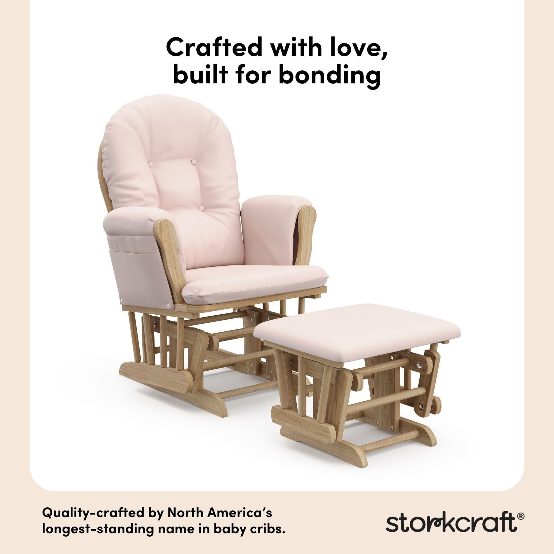 Storkcraft Premium Hoop Glider & Ottoman (Espresso with Beige) — GREENGUARD Gold Certified, Solid Wood Craftsmanship, Convenient Storage Pockets, Glider Rocking Chair for Nursery, Multi-Award-Winning