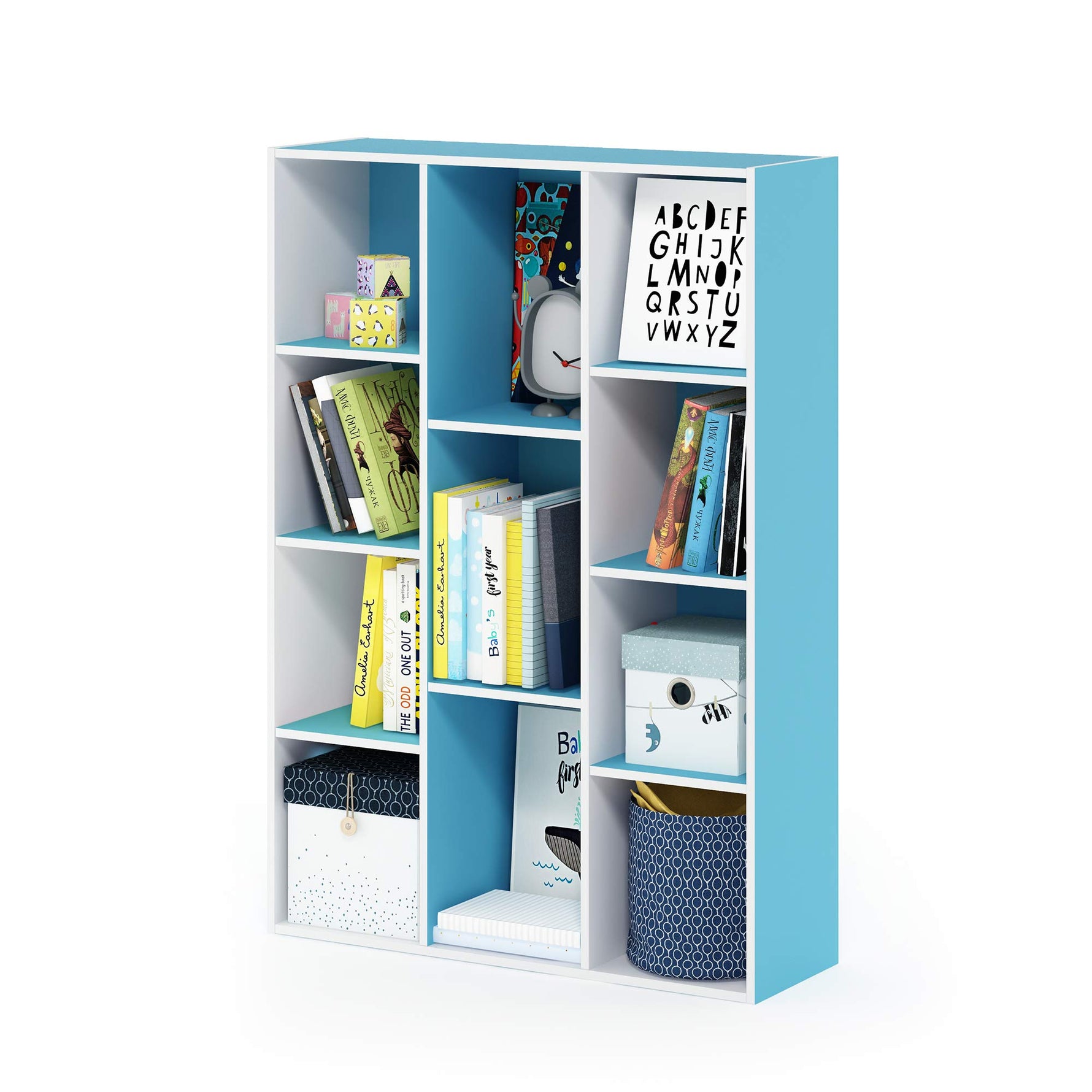 Furinno LUDER Book Shelf, 5-Cube Bookshelf, Reversible Bookcase, 9.4 x 19.5 x 31.5, Easy Assembly, for Living Room, Bedroom, Home Office, White