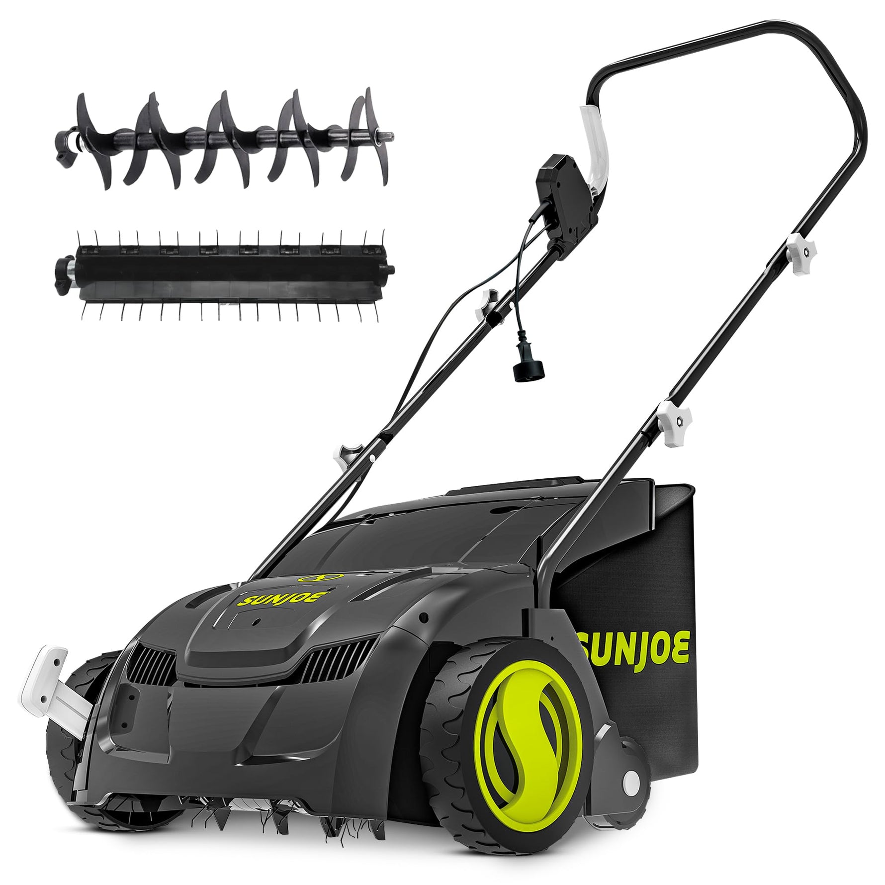 Sun Joe Corded Electric Dethatcher & Scarifier with 8-Gal Bag, 12.6-Inch Cutting Width, 12-Amp Motor - Heavy-Duty Yard Trimmer for Gardening Care and Lawn Maintenance, AJ801E