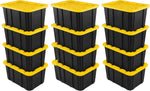 Sterilite Industrial Storage Tote with Lids for Garage, 27 Gallon, 4-Pack | Heavy-Duty and Stackable Utility Box Containers for Home, Office, and Basement Organization, Black/Yellow
