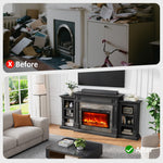 Naice 72" Electric Fireplace with Mantel and Cabinets, Fireplace TV Stand for Living Room Bedroom, Stacked Stone Surround and Remote Control 3D Realistic Flame, Black