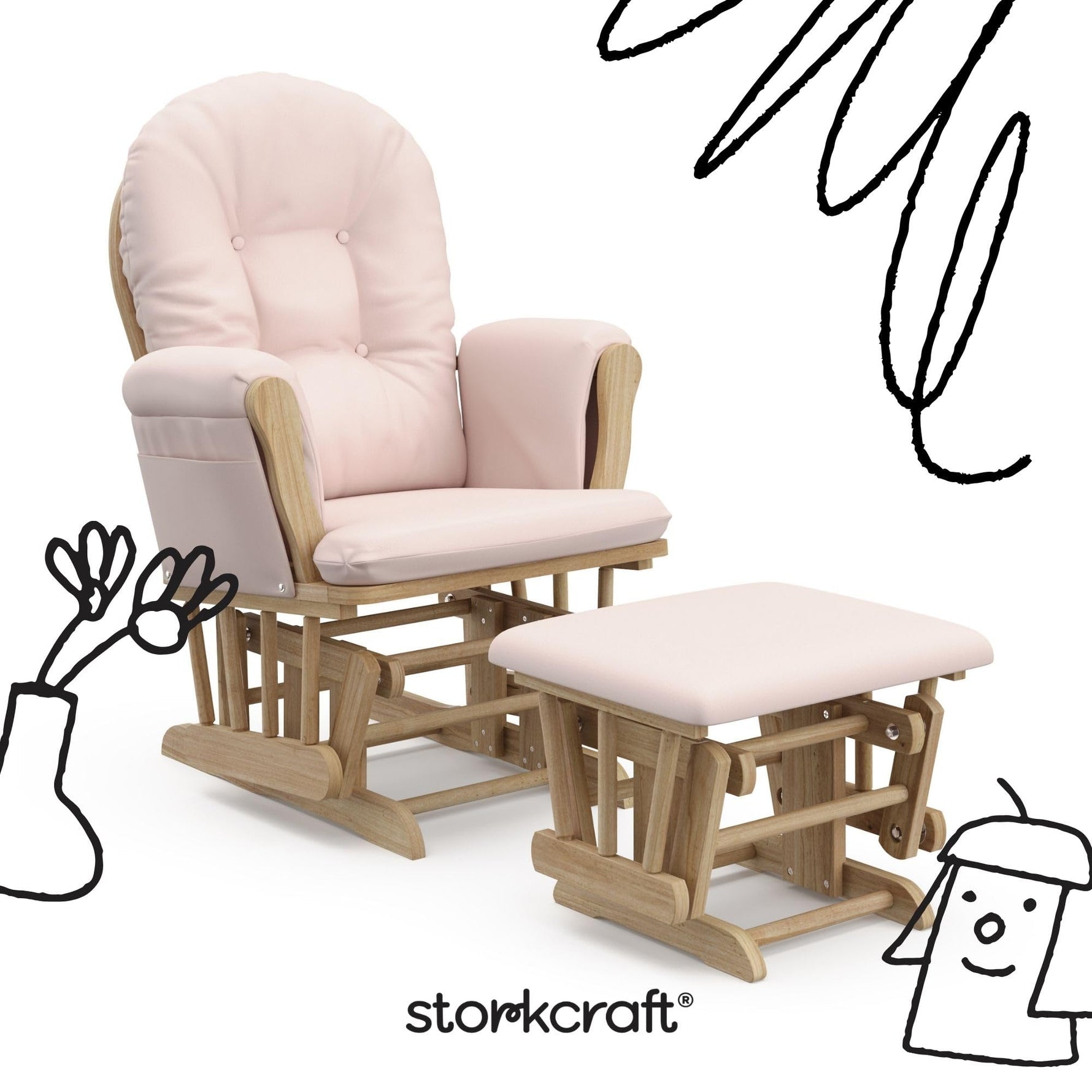 Storkcraft Premium Hoop Glider & Ottoman (Espresso with Beige) — GREENGUARD Gold Certified, Solid Wood Craftsmanship, Convenient Storage Pockets, Glider Rocking Chair for Nursery, Multi-Award-Winning