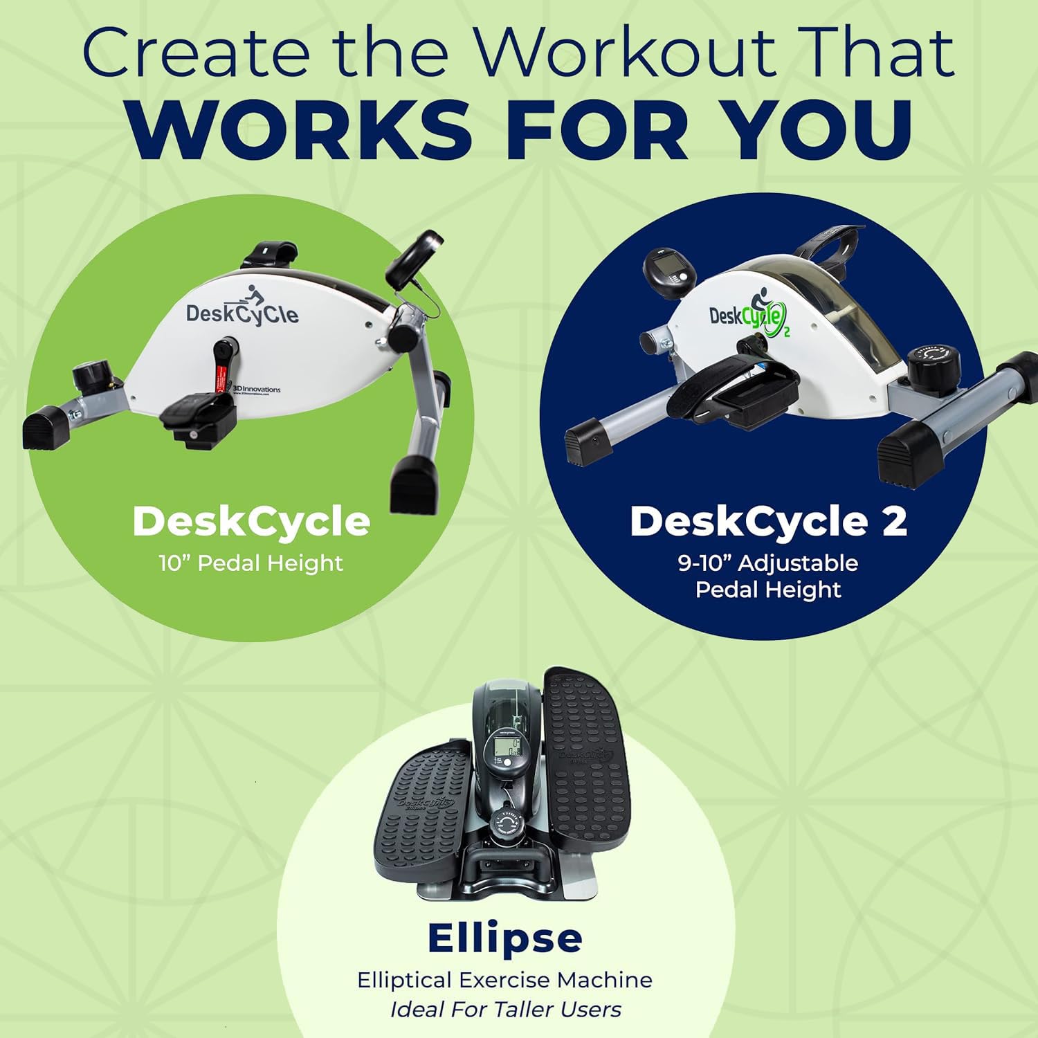 DeskCycle Under Desk Bike Pedal Exerciser - Stationary Bikes for Home & Office - Standard and Adjustable Height Versions
