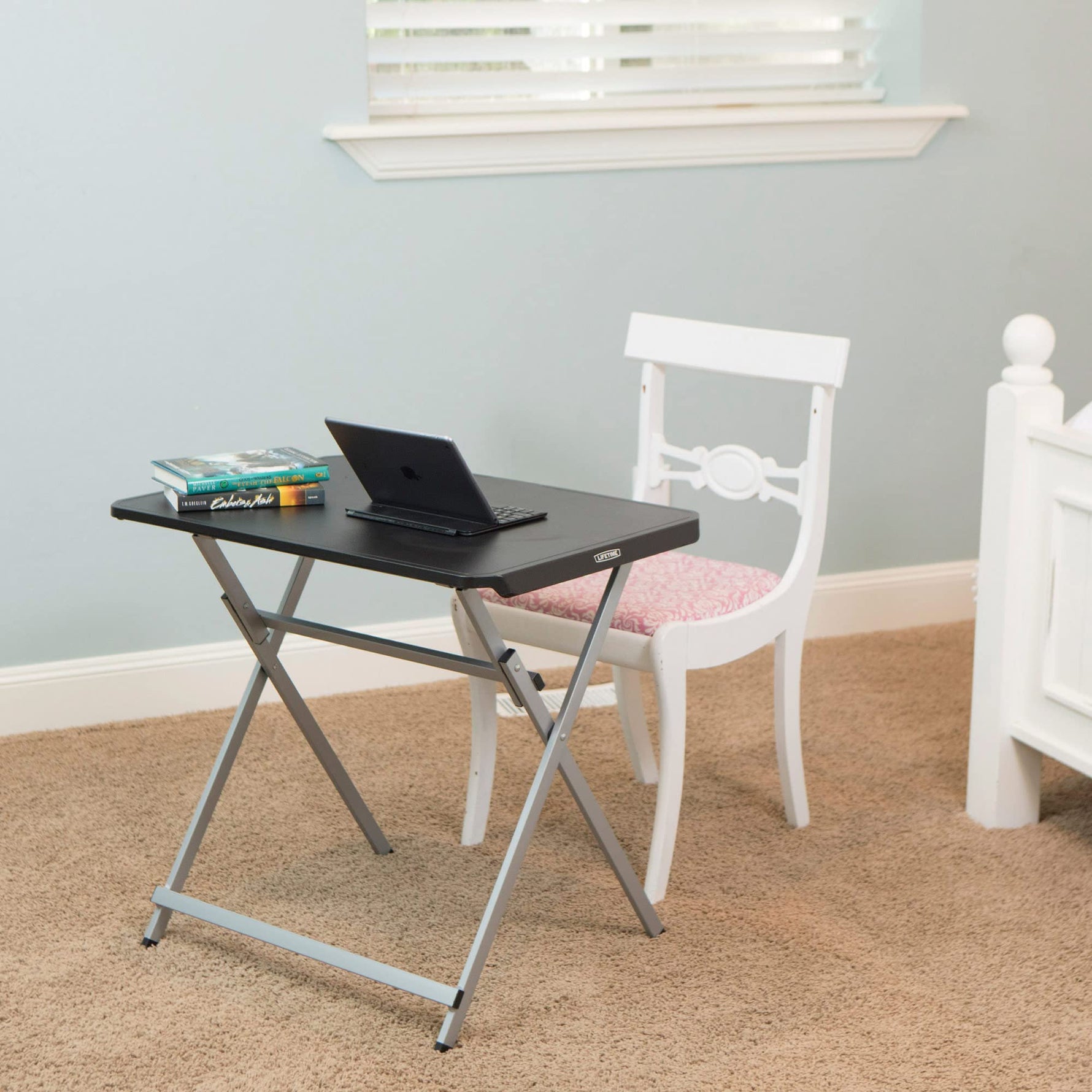 LIFETIME Small Folding Table, Personal TV Tray - Portable - Great for Kids, Camping, Cards, or Laptops - Plastic Black 30 Inch (80623)