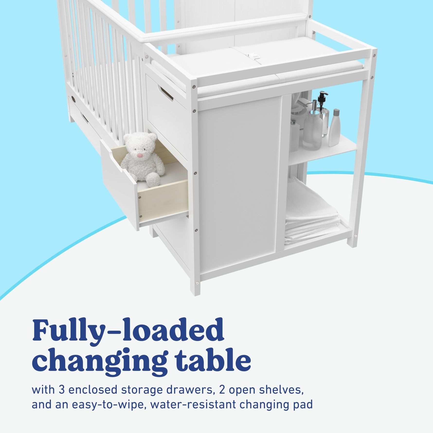 Graco Hadley 5-in-1 Convertible Crib with Drawer – GREENGUARD Gold Certified, Fits Standard Crib Mattress, Converts to Toddler Bed, Daybed and Full Bed, 4 Adjustable Mattress Heights (White)
