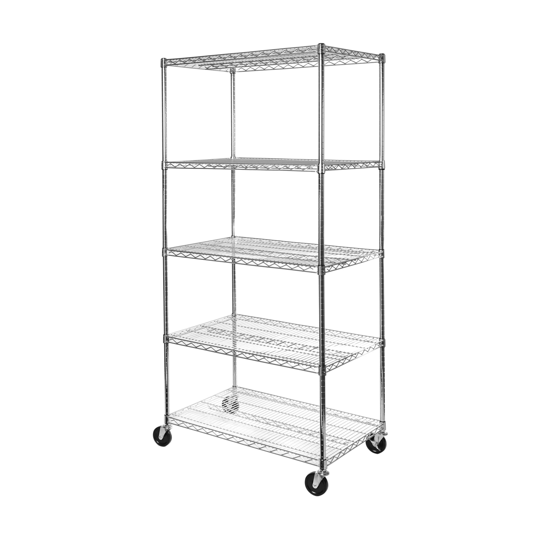 UltraDurable 5-Tier NSF Steel Wire Shelving, 48"W x 24"D x 76"H, Black | Heavy-duty commercial-grade solid steel wire storage rack featuring 800 pounds per shelf weight capacity
