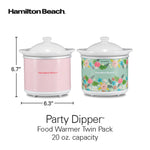 Hamilton Beach Party Dipper Electric Food Warmer Twin Pack, Great for Entertaining and Gifts, 20 oz. Capacity, For Desserts, Dips, Sauces, Cheeses, Solid Pink and Colorful Floral Print (33102)