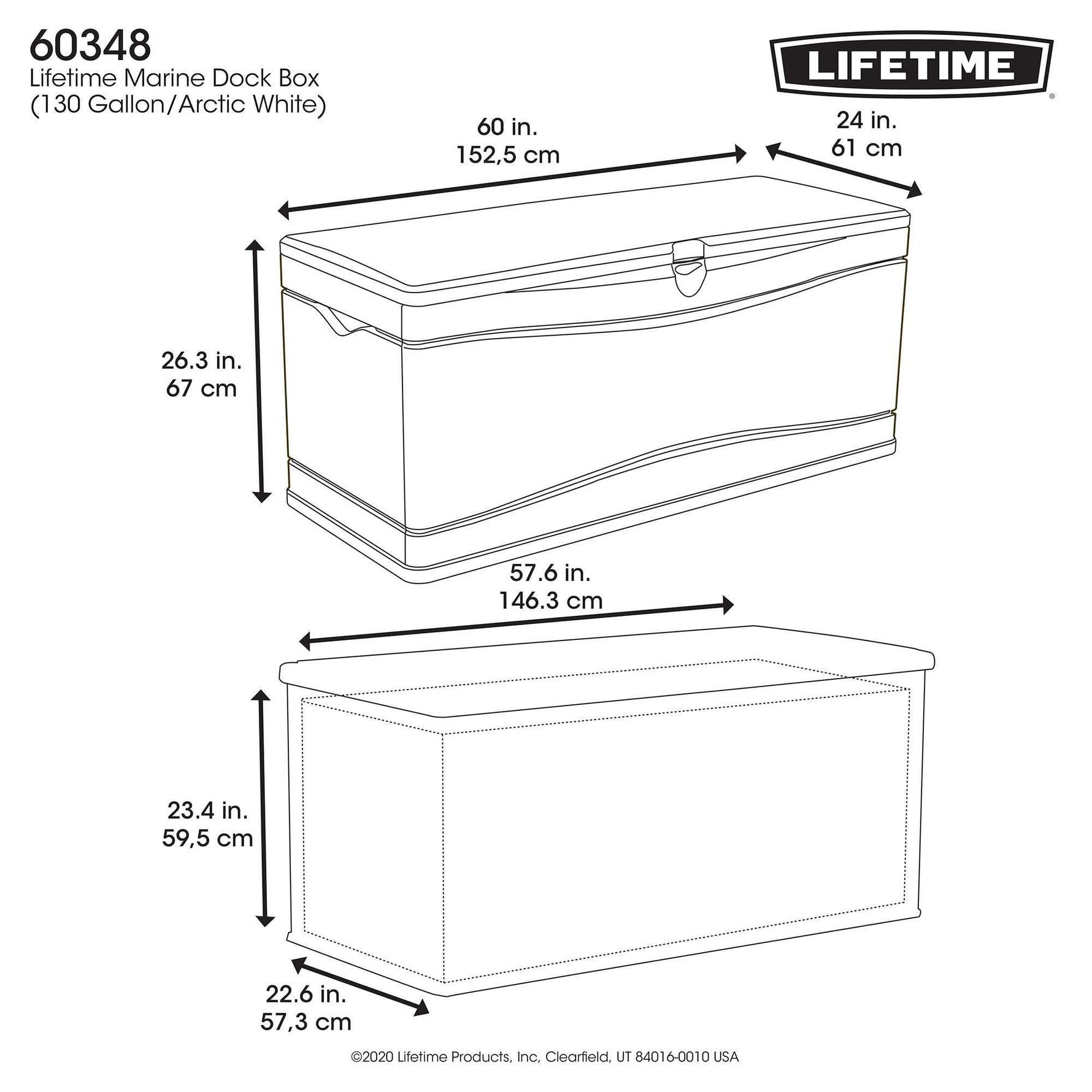 LIFETIME Outdoor Storage Deck Box, 130 Gallon, Arctic White, Lockable, UV-Protected, for Decks and Marine Docks