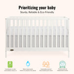 Dream On Me Synergy 5-in-1 Convertible Full-Size Baby Crib with Toddler, Day & Full Bed Conversion in White, GreenGuard Gold & BSA, 3 Mattress Heights, Sustainable Pinewood