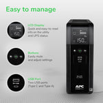 APC Back-UPS Pro Sinewave UPS, 1500VA/900W UPS Battery Backup & Surge Protector, AVR, 10 Outlets, LCD, USB-C Charging, UL Certified, BR1500MS2 Uninterruptible Power Supply for Computers, Electronics